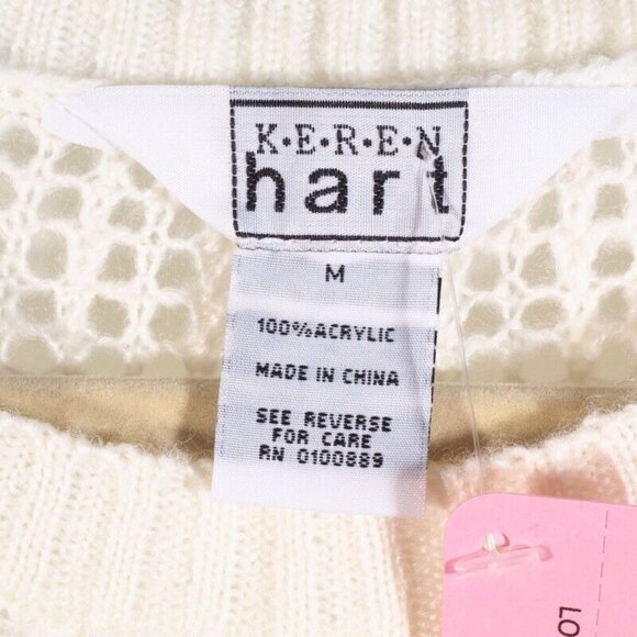 Keren Hart Womens Sweater SIze M Crocheted Ivory Crew Neck Bell Long Sleeve - Picture 7 of 10